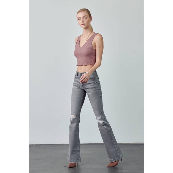 PRICE DROP Opal Light Grey Mid-Rise Flare Jeans - Picture 5 of 11